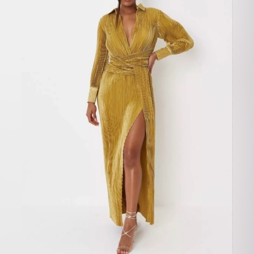 Carli Bybel X Missguided Chartreuse Plisse Maxi Wrap Dress